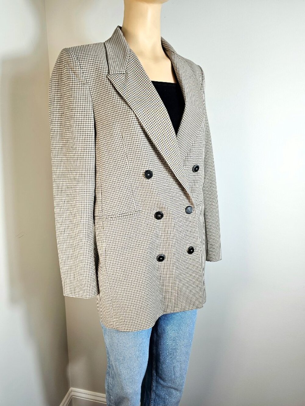 MNG Suit Mango Double Breasted Blazer NWT Size M Check Plaid Tailored Jacket